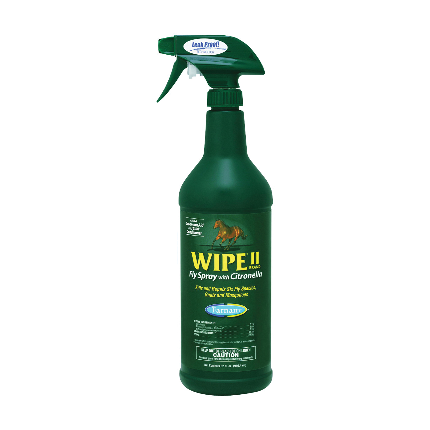 Wipe II 10140 Fly Spray, Liquid, Pale Yellow, Citronella, 32 oz Bottle