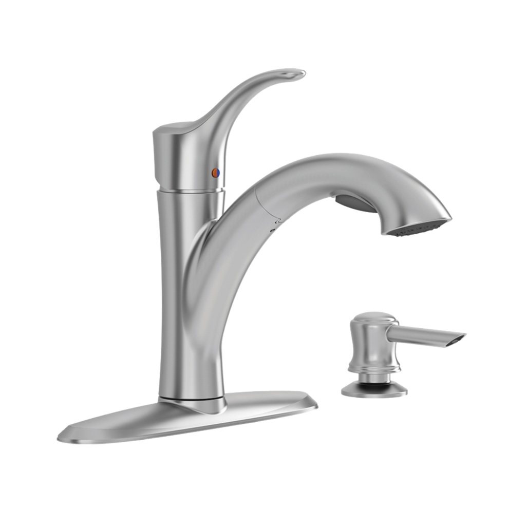 Mesa 9015.101.075 Pull-Out Kitchen Faucet with Soap Dispenser, 1.8 gpm, 1-Faucet Handle, Lever Handle