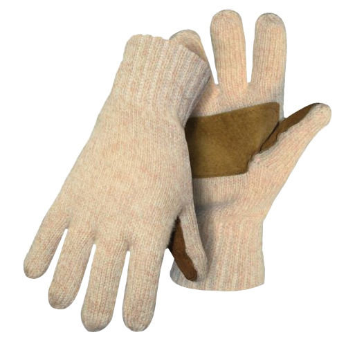 260LL Work Gloves, L, Rib Knit Cuff, Leather/Ragg Wool/Tweed Fabric, Natural Brown