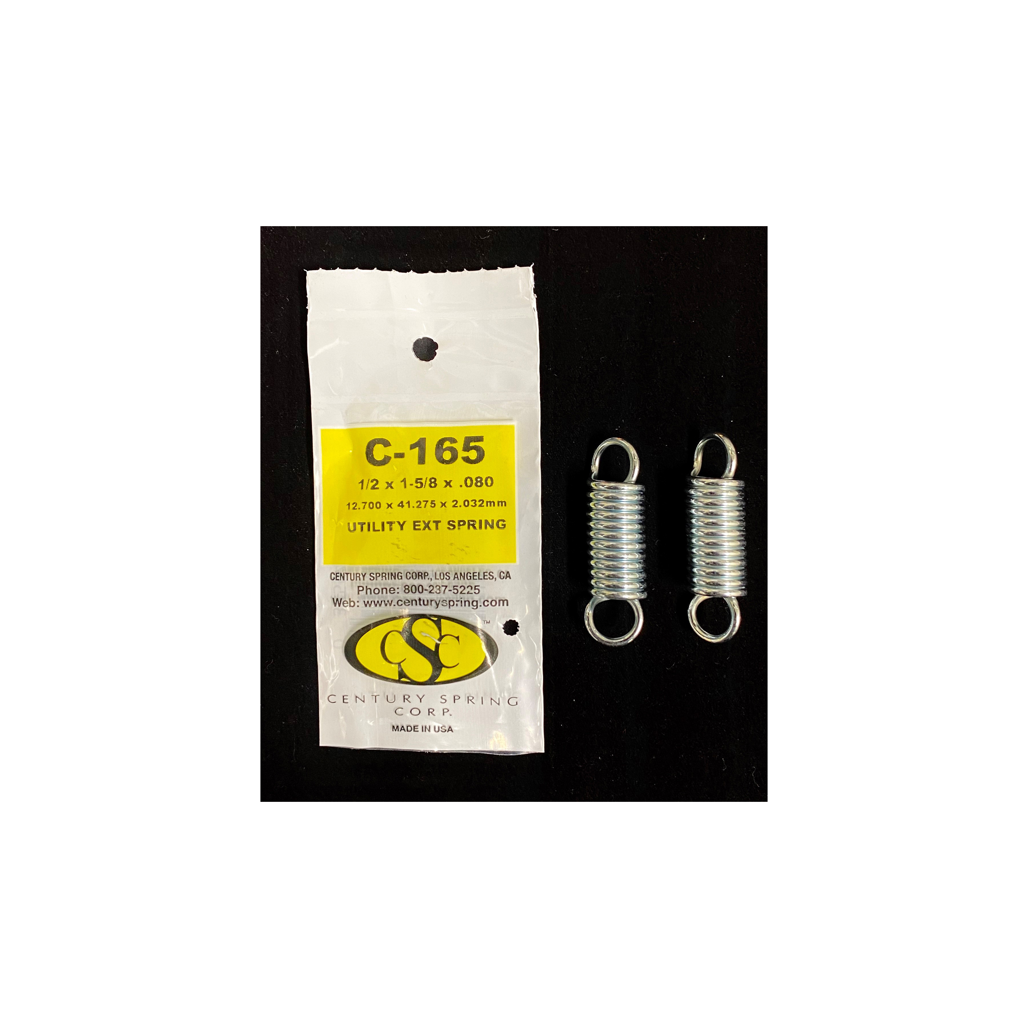 C-165 Extension Spring, 1/2 in OD, 1-5/8 in OAL, Hard Drawn, Galvanized, 35 lb
