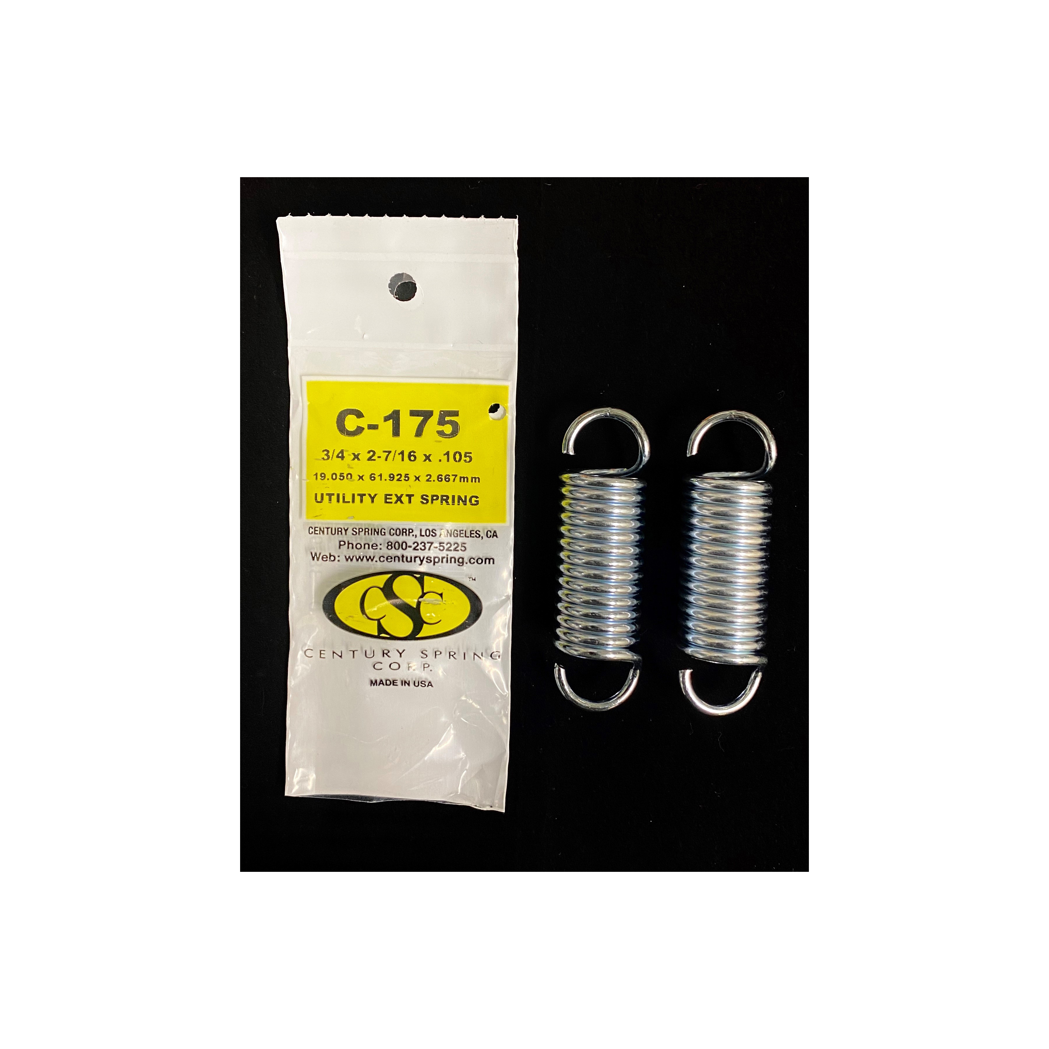 C-175 Extension Spring, 3/4 in OD, 2-7/16 in OAL, Hard Drawn, Galvanized, 46.2 lb