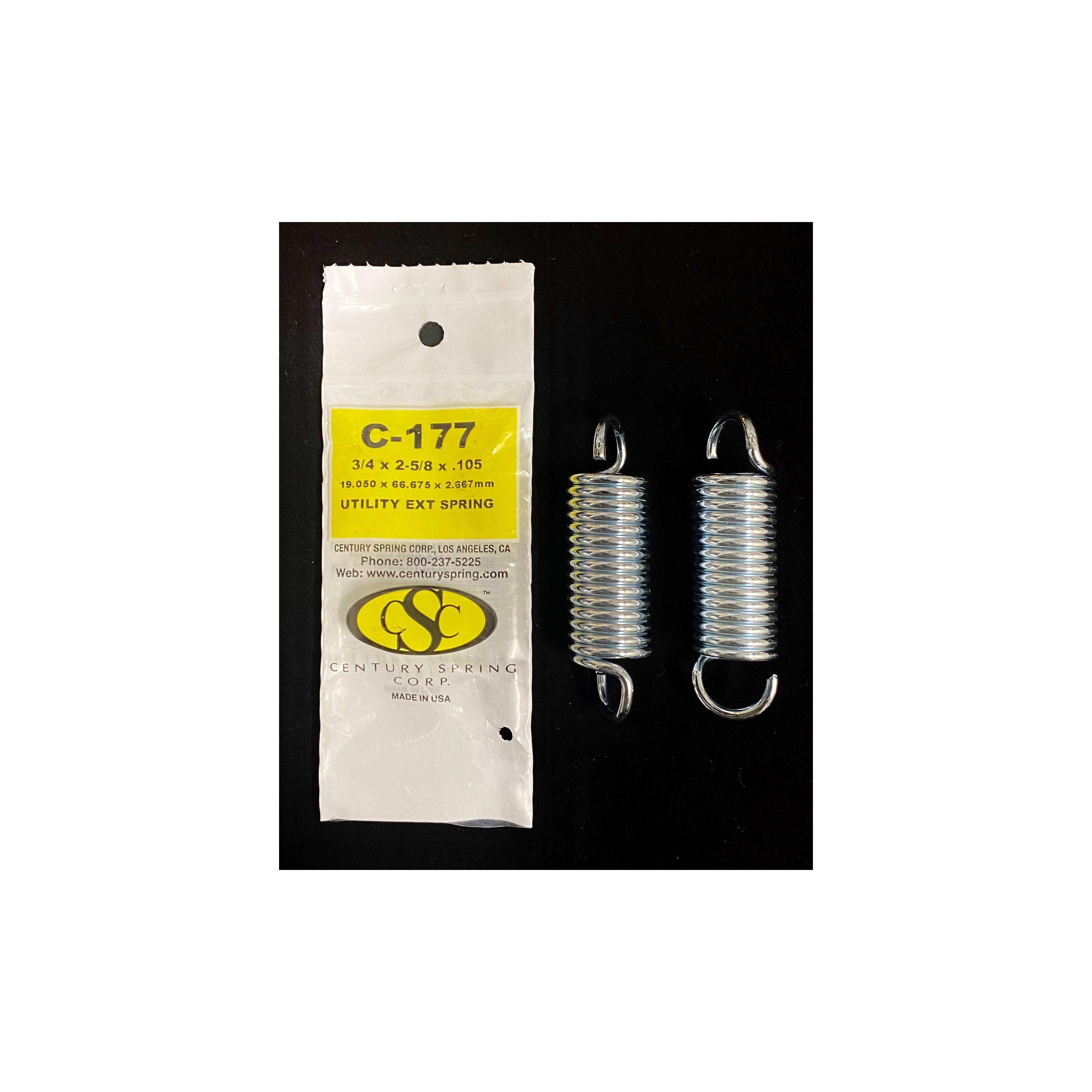C-177 Extension Spring, 3/4 in OD, 2-5/8 in OAL, Hard Drawn, Galvanized, 46.2 lb