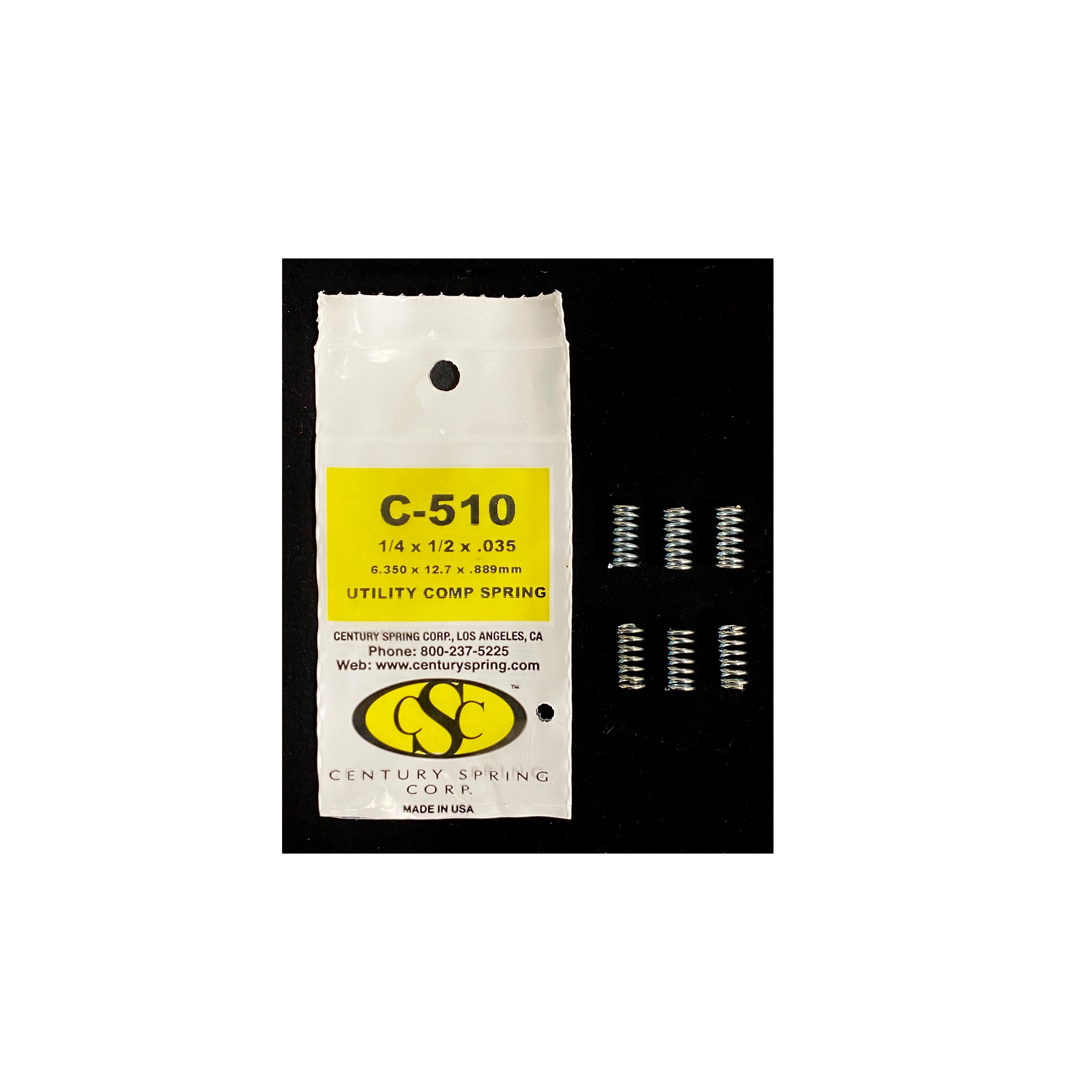 C-510 Compression Spring, 1/4 in OD, 1/2 in OAL, Hard Drawn, Galvanized, 6.2 lb