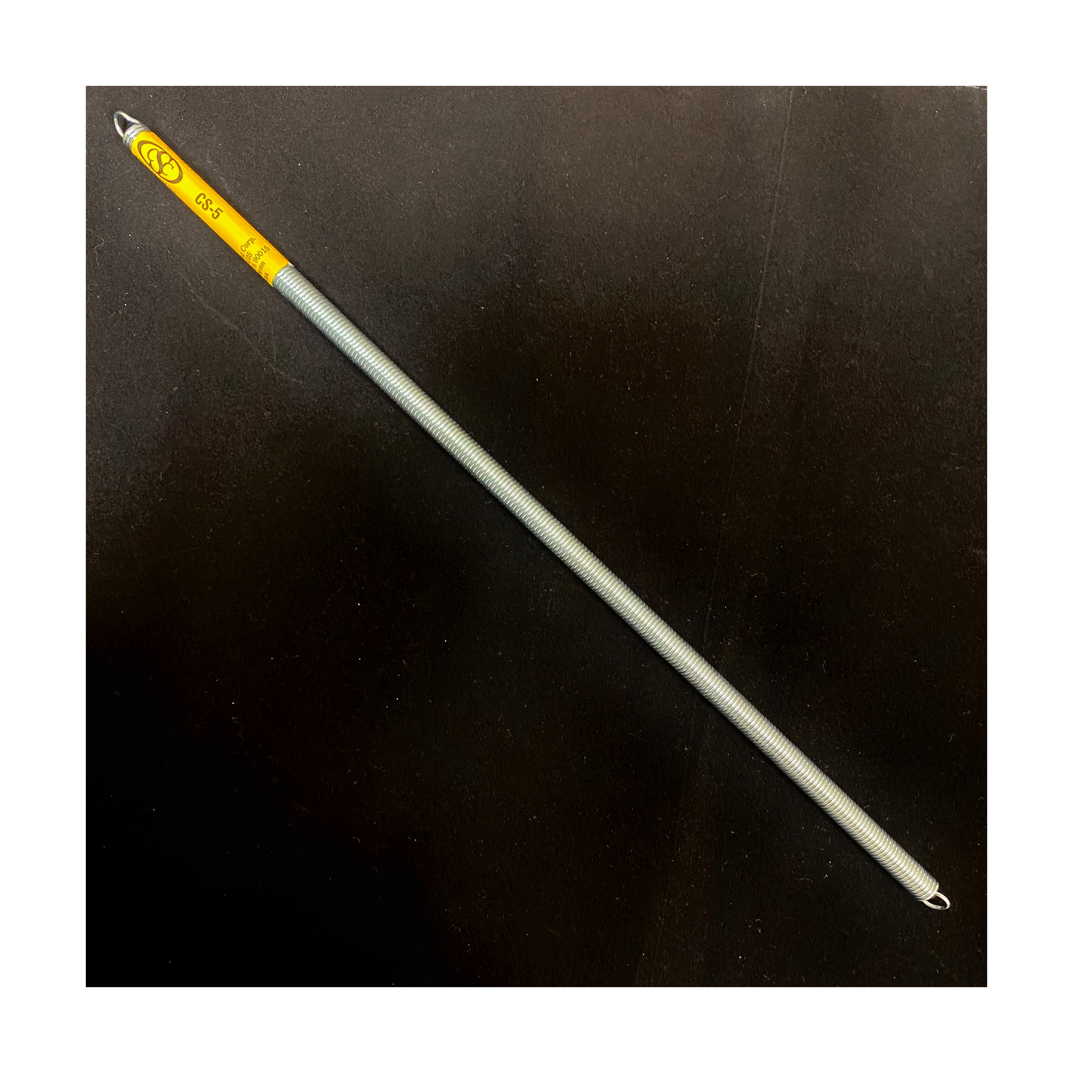 CS-5 Screen Door Spring, 13/23 in OD, 16-3/8 in OAL, Steel, Cadmium, Double Loop End, 1.4 in-lb