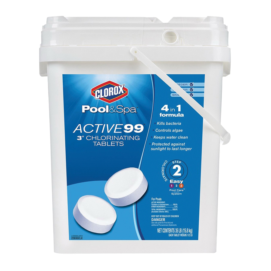 POOL & Spa ACTIVE99 22435CLX Chlorinating Tablet, Solid, Chlorine, 35 lb Bucket