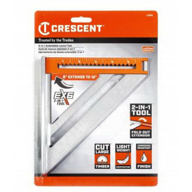 Crescent Lufkin EX6 Series LSSP6-7 2-in-1 Extendable Layout Tool, 1/8 in Graduation, Aluminum, 6-1/2 in L, 7-1/4 in W - 1