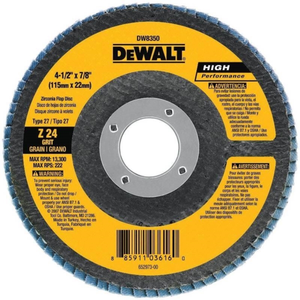 DEWALT DW8303 Flap Disc, 4 in Dia, 5/8 in Arbor, Coated, 80 Grit, Medium, Zirconia Abrasive, Fiberglass Backing