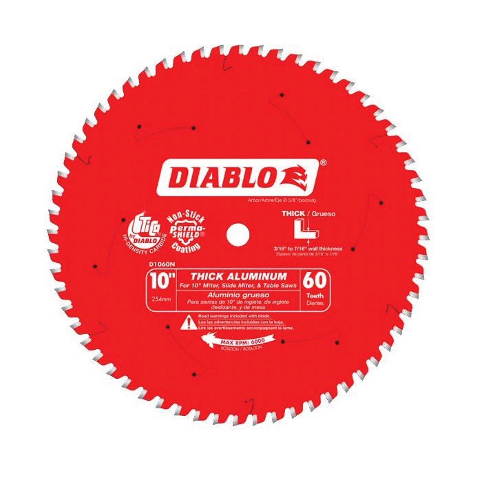 D1060N Circular Saw Blade, 10 in Dia, 5/8 in Arbor, 60-Teeth, Triple Chip Grind Teeth, Carbide Cutting Edge