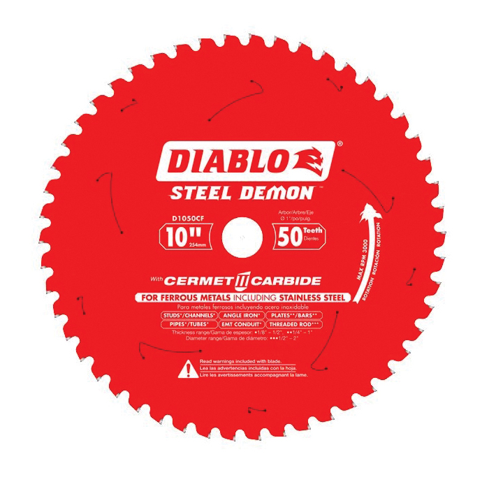 D1050CF Circular Saw Blade, 10 in Dia, 1 in Arbor, 50-Teeth, Carbide Cutting Edge