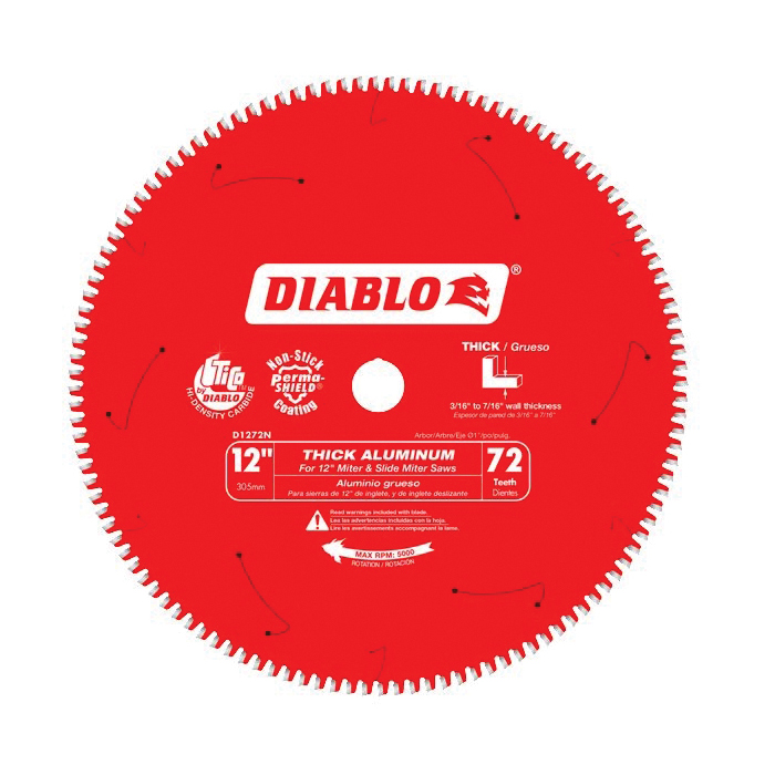 D1272N Circular Saw Blade, 12 in Dia, 1 in Arbor, 72-Teeth, Carbide Cutting Edge