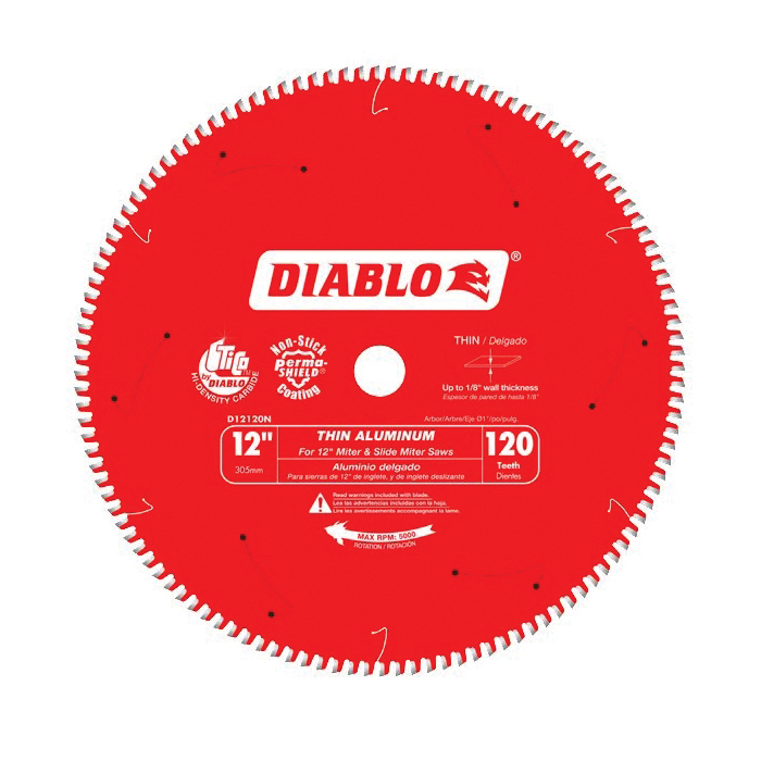 D12120N Circular Saw Blade, 12 in Dia, 1 in Arbor, 120-Teeth, Carbide Cutting Edge