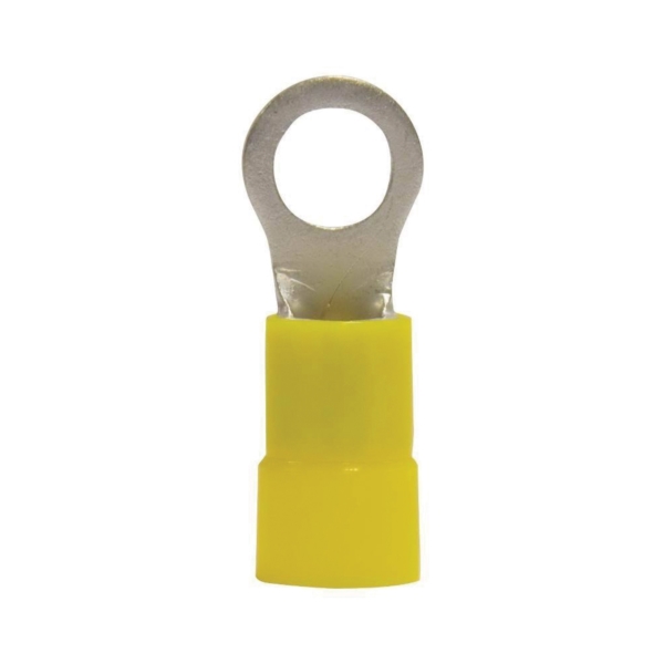 14-098 Ring Terminal, 600 V, 4 AWG Wire, 3/8 in Stud, Vinyl Insulation, Yellow, 4/PK