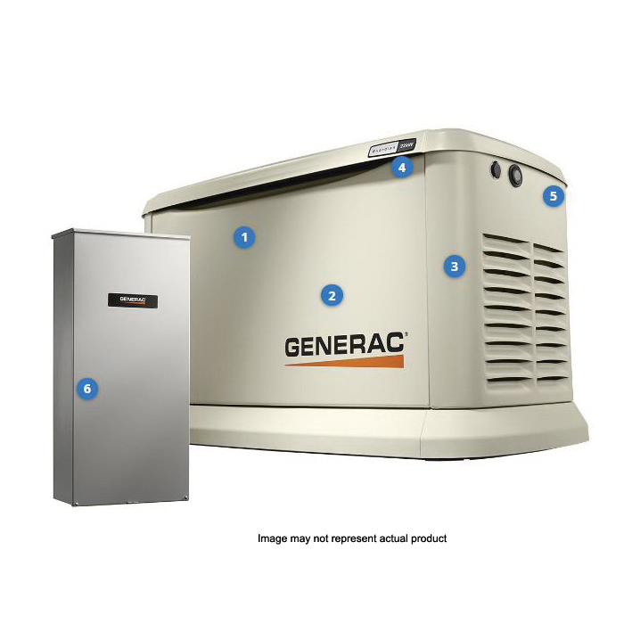 Generac Guardian Series 7043 Standby Generator, 81.3/91.7 A, 120/240 VAC, LP, Natural Gas, Automatic Start