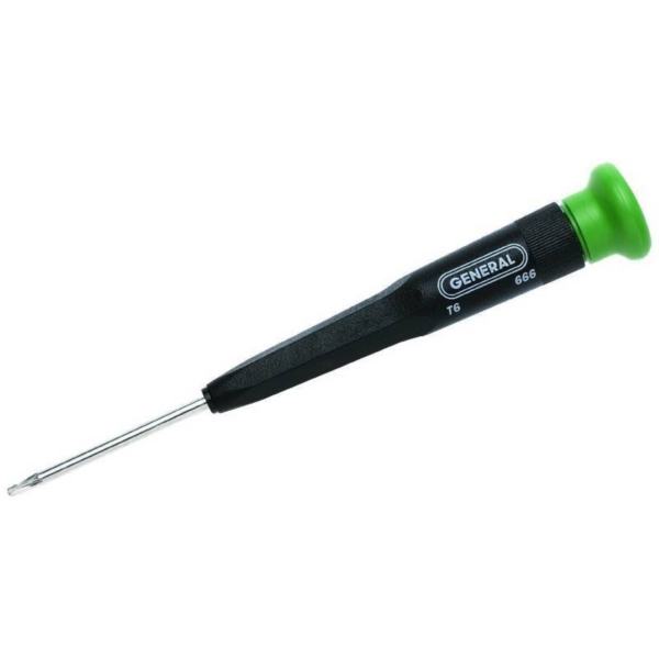 General 666 Cell Phone Screwdriver, 1-1/2 in Drive, T-6 Torx Drive, 4-5/8 in OAL, Ergonomic Handle