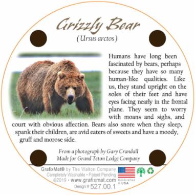 GrafixMat Wild Animals Series 527.00.1 Coaster, Grizzly Bears, Cork, 4-1/4 in Dia, 5/16 in H - 2