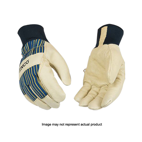 1928 KW-L Gloves, Men's, L, Angled Wing Thumb, Elastic Knit Wrist Cuff, Blue/Golden/Yellow