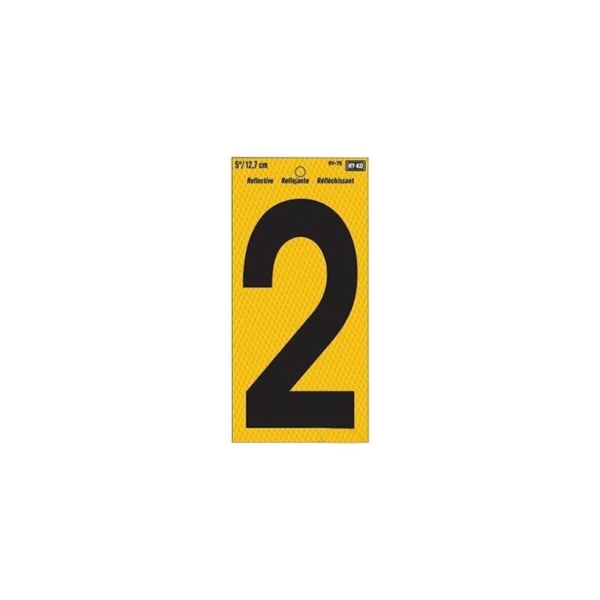 RV-75/2 Reflective Sign, Character: 2, 5 in H Character, Black Character, Yellow Background, Vinyl