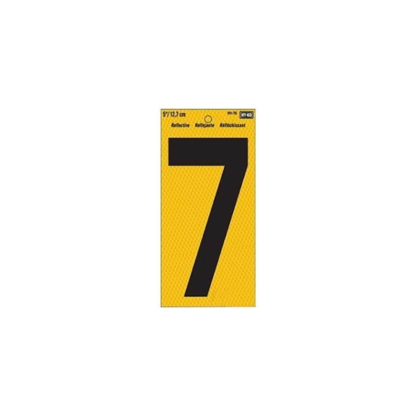 RV-75/7 Reflective Sign, Character: 7, 5 in H Character, Black Character, Yellow Background, Vinyl