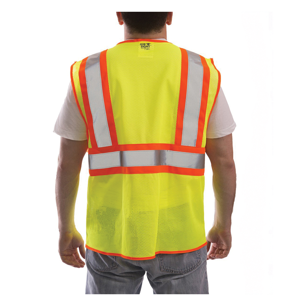 Job Sight V70642.S-M 2-Tone Safety Vest, S/M, Men's, Fits to Chest Size: 50 in, 100% Polyester Mesh