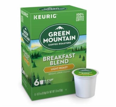 KEURIG GREEN MOUNTAIN COFFEE ROASTERS 00520 Breakfast Blend K-Cup Pod, Nutty Flavor, Yes Caffeine, Light Roast, 5.6 oz - 5