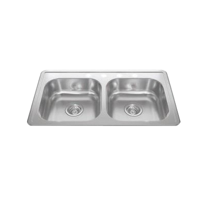 RDLA3319-6-4CBN Kitchen Sink, 32-15/16 in OAW, 6 in OAD, 18-15/16 in OAH, Stainless Steel, 2-Bowl