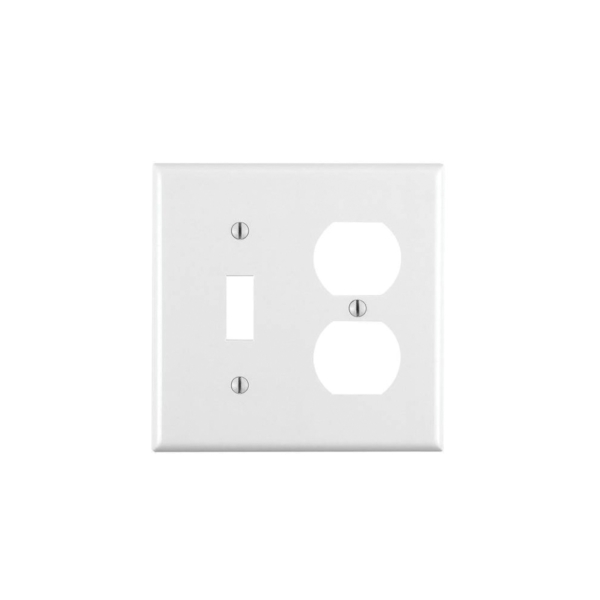 Leviton 88005 Combination Wallplate, 4-1/2 in L, 4-9/16 in W, 2 -Gang, Thermoset Plastic, White, Smooth - 1