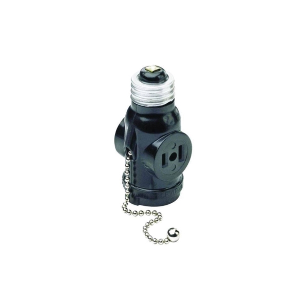 Leviton 007-01406-000 Lamp Holder Adapter, 660 W, 2-Outlet, Black - 1