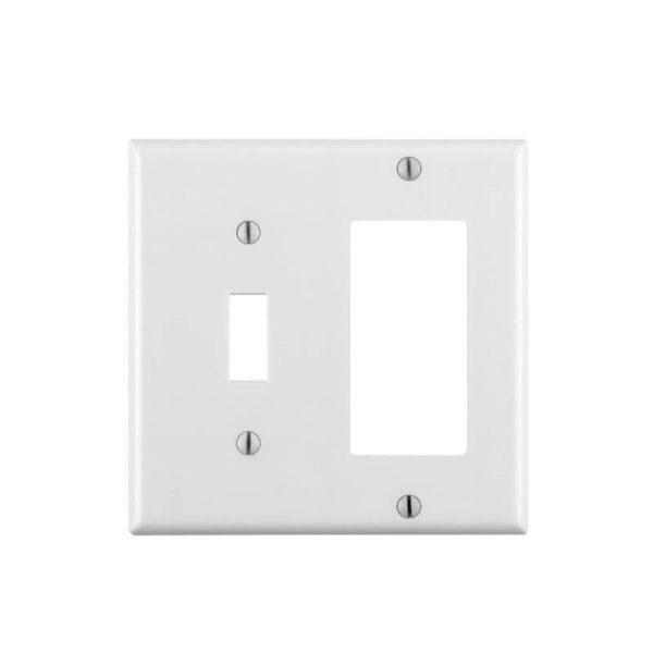 Leviton 80405-T Combination Wallplate, 4-1/2 in L, 4-9/16 in W, 2 -Gang, Thermoset Plastic, Light Almond, Smooth - 1