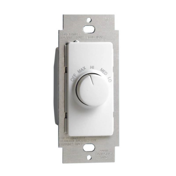 Leviton R24-RTF01-10W Fan Control Switch, 1.5 A, 120 V, Rotary Actuator, Plastic, White - 1