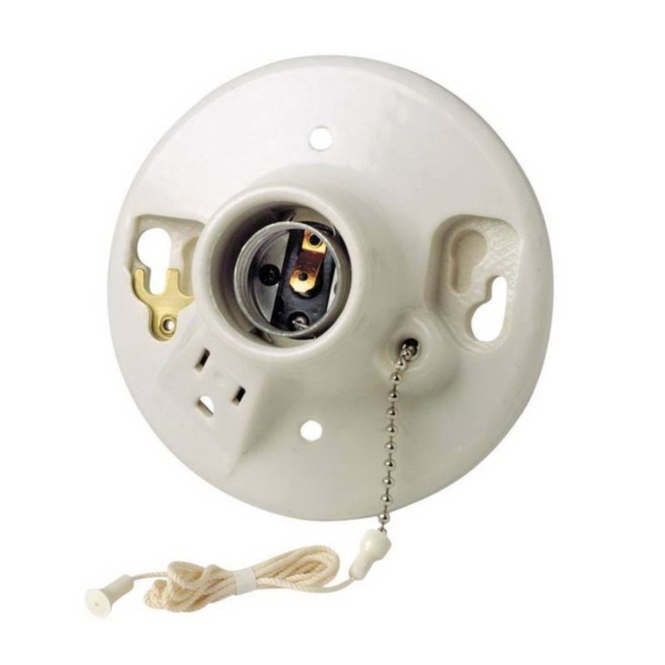 Leviton 9726-C Lamp Holder, 125 V, 660 W, Porcelain Housing Material, White - 1