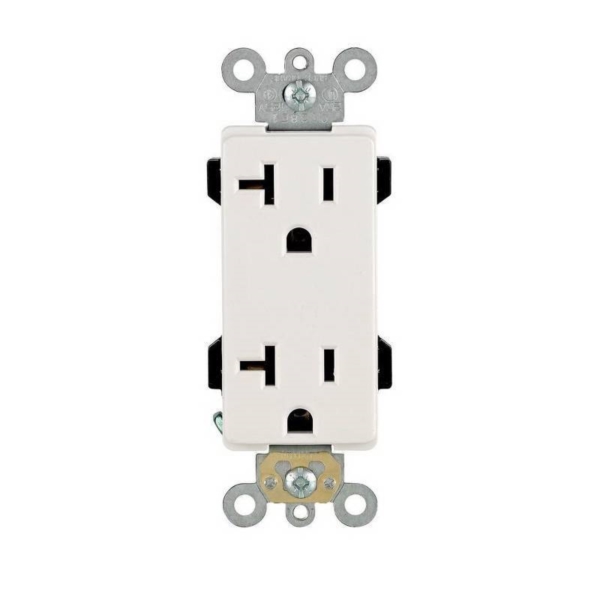 Leviton R62-16352-0WS Duplex Receptacle, Polyester, White, 2-Pole, 20 A, 125 V, Back, Side Wiring, NEMA: 5-20R