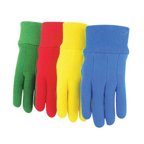 537K Kids Work Gloves, Knit Wrist Cuff, Cotton/Jersey, Assorted