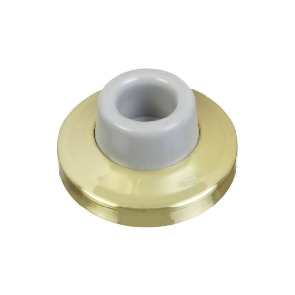 N198-069 Door Stop, 2.34 in Dia Base, 1 in Projection, Brass/Rubber, Solid Brass