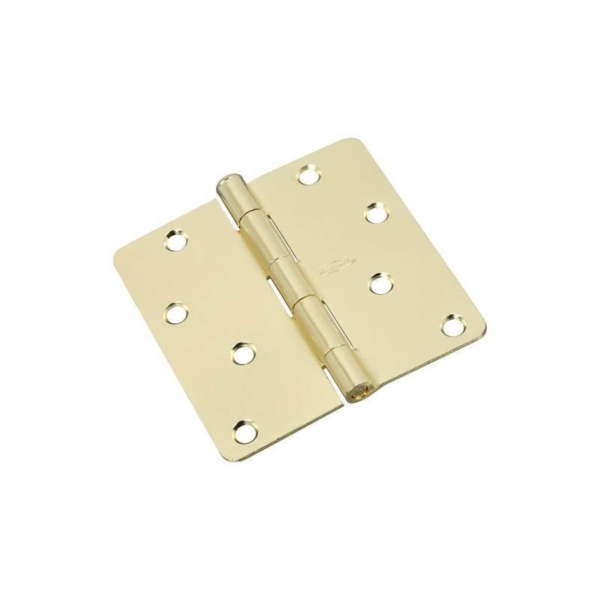 N830-210 Door Hinge, 4 in H Frame Leaf, Cold Rolled Steel, Polished Brass, Non-Rising, Removable Pin