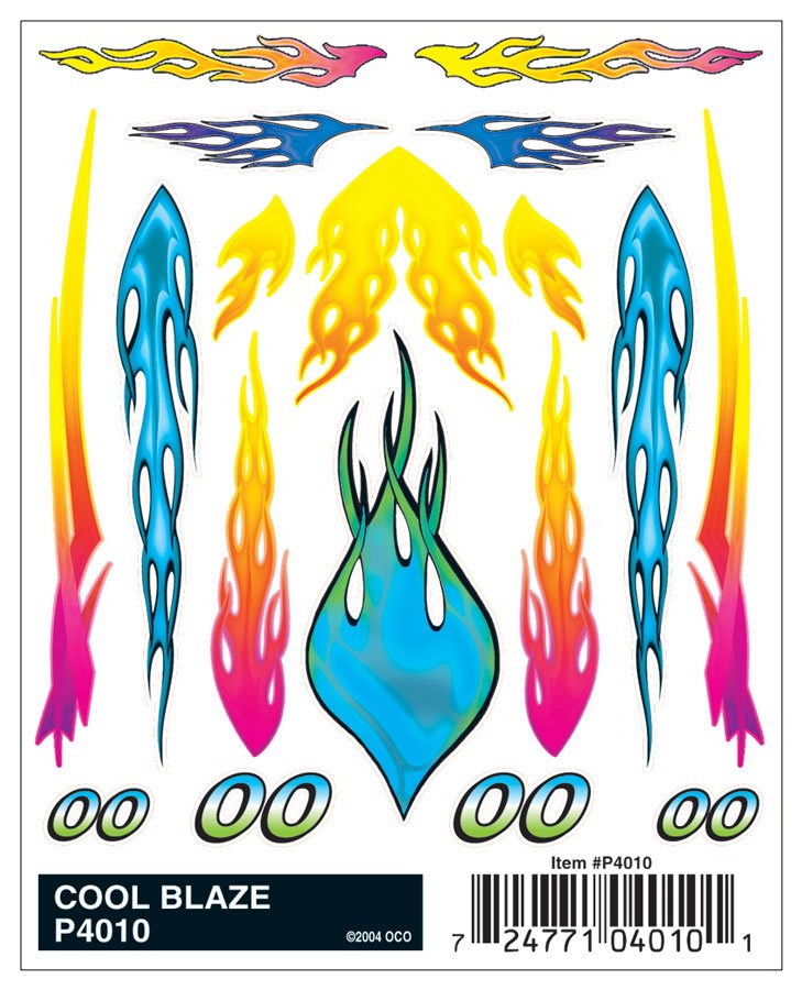 PineCar P4010 Dry Transfer Decal, Cool Blaze