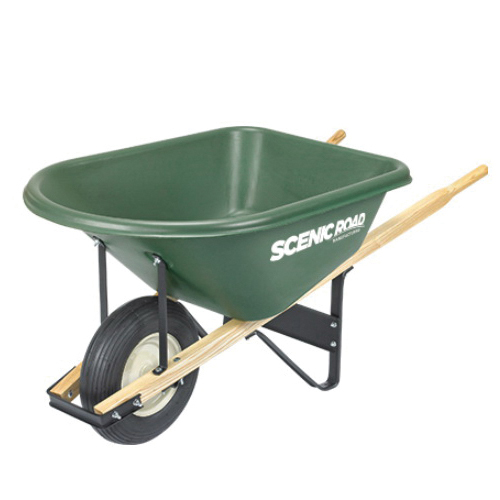 G6-1R Ribbed Wheelbarrow, 6 cu-ft, 30 in OAW, 400 lb Volume, Polyethylene/Steel, 1-Wheel