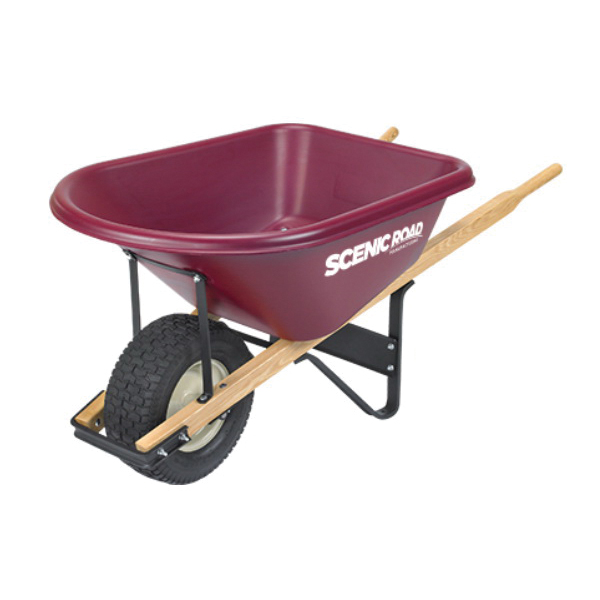 M6-1T Turf Wheelbarrow, 6 cu-ft, 30 in OAW, 800 lb Volume, Polyethylene/Steel, 1-Wheel, Ball Bearing Wheel
