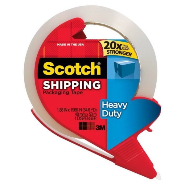 Scotch 3850-RD Packaging Tape, 54.6 yd L, 1.88 in W, Polypropylene Backing, Clear - 1