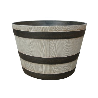 HDR-055457 Whiskey Barrel Planter, 15-1/2 in Dia, 9.1 in H, 15.4 in W, 15.4 in D, HDR, Birchwood/Gray