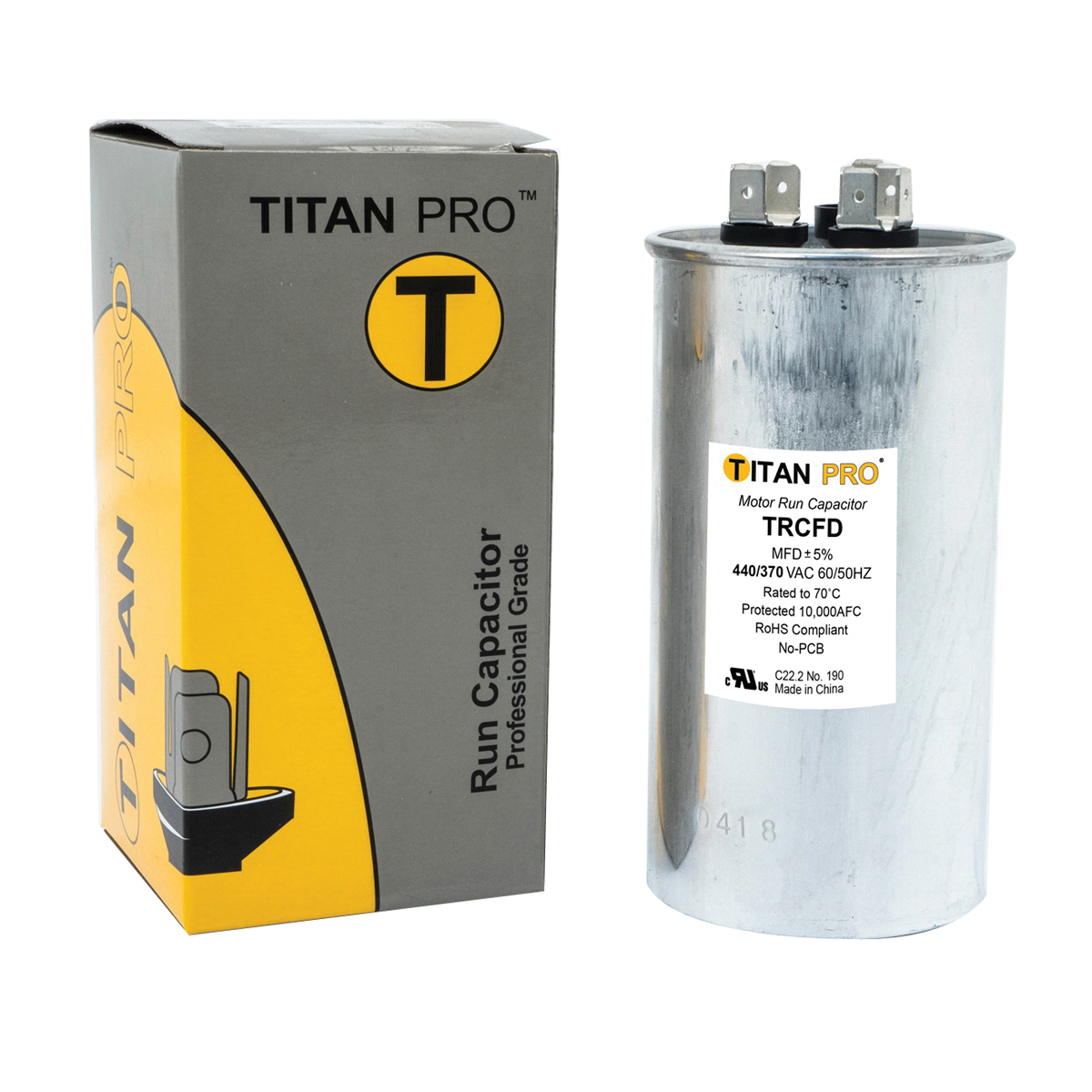 Motor Run Capacitor, Titan Pro, 80/5 uF, 440/370 V, Standard Blade Terminal - 2