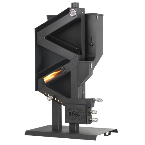 GW1949 Gravity Fed Non-Electric Pellet Stove, 24 in W, 15 in D, 52 in H, 2000 sq-ft Heating, Steel, Black