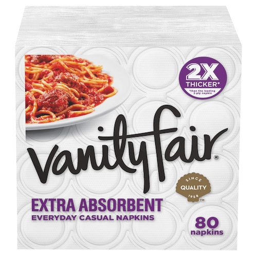 VANITY FAIR 35236 Extra Absorbent Napkin, 6.38 in L, 6.38 in W, 2-Ply, Paper - 2