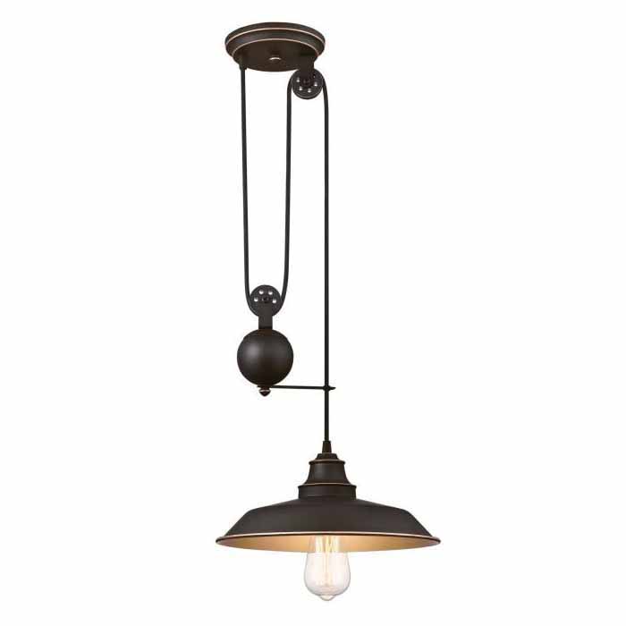 63632 Pulley Pendant Light with Highlights, 120 V, 1-Lamp, Oil Rubbed Bronze Fixture