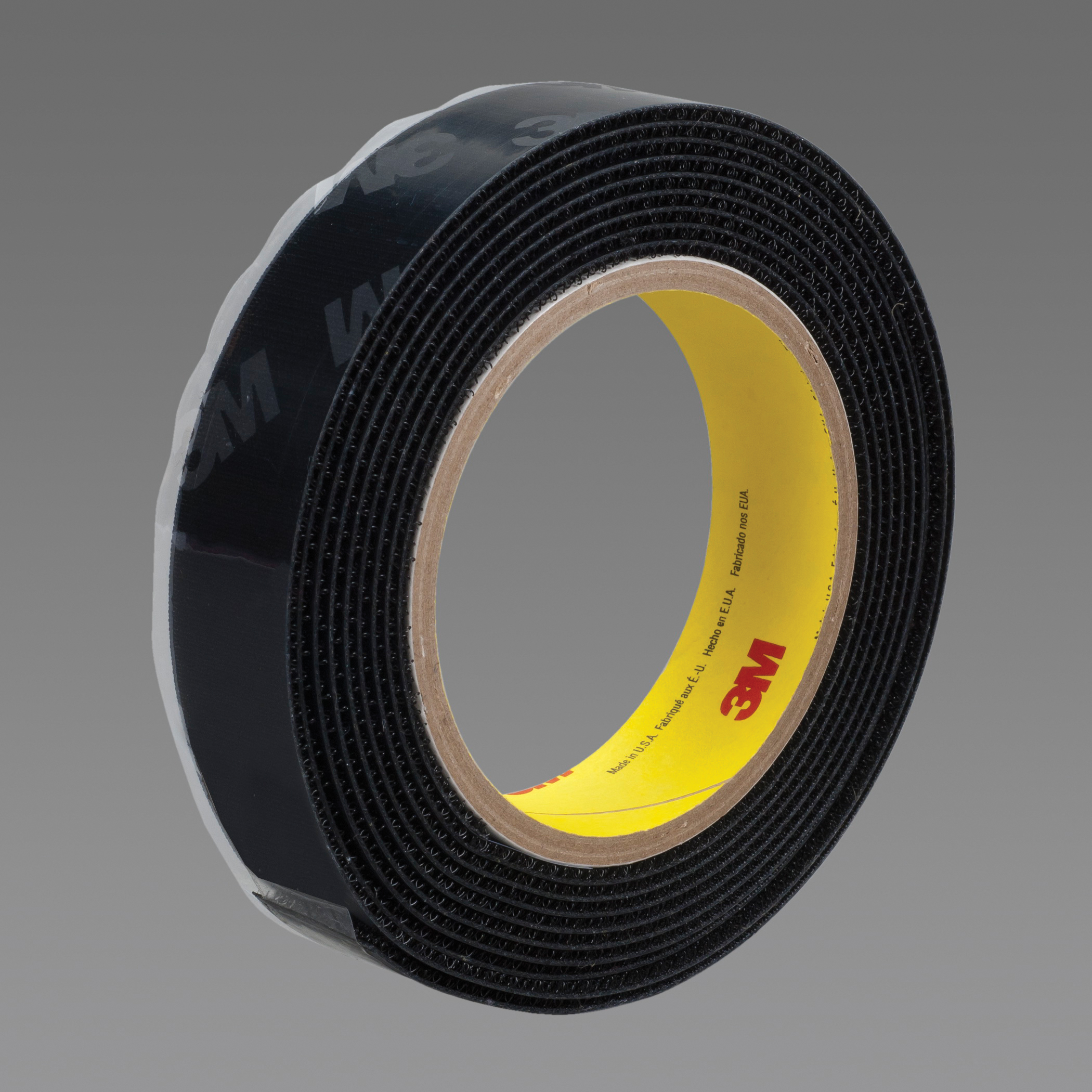 3M™ 021200-40663 Reclosable Loop Fastener Tape, 25 yd L x 1 in W, 0.15 in THK Engaged, Synthetic Rubber Adhesive, Woven Nylon Backing, Black