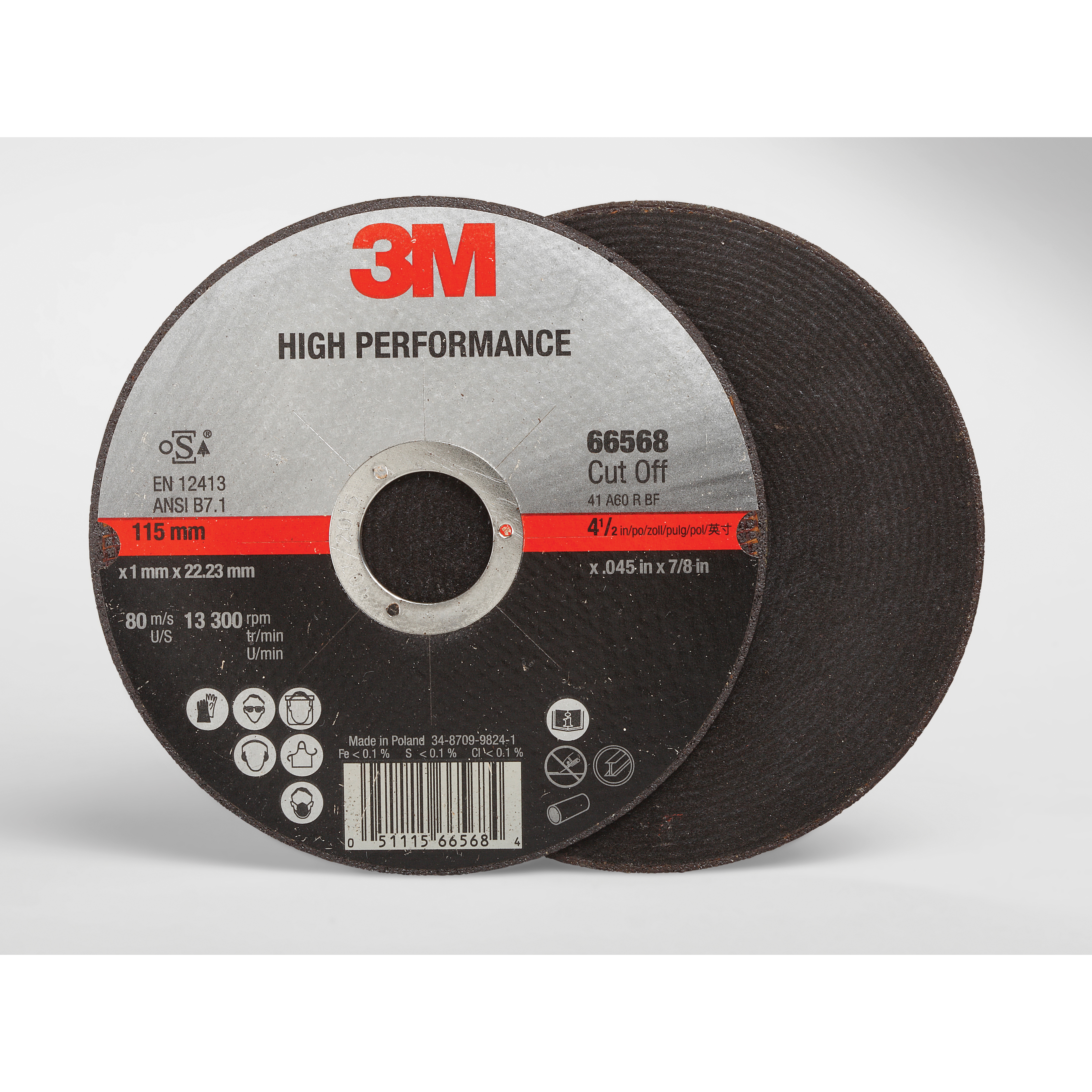 3M™ 051115-66552 High Performance Depressed Center Wheel, 9 in Dia x 1/4 in THK, 36+ Grit, Ceramic Abrasive