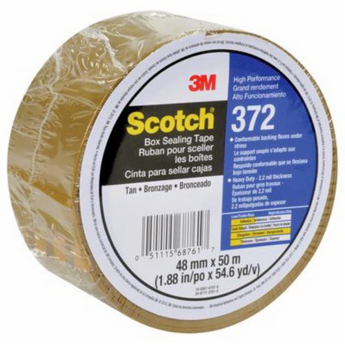 Scotch® 051115-64417 High Performance Box Sealing Tape, 914 m L x 144 mm W, 2.5 mil THK, Hot Melt Synthetic Rubber Resin Adhesive, Polypropylene Film Backing, Clear