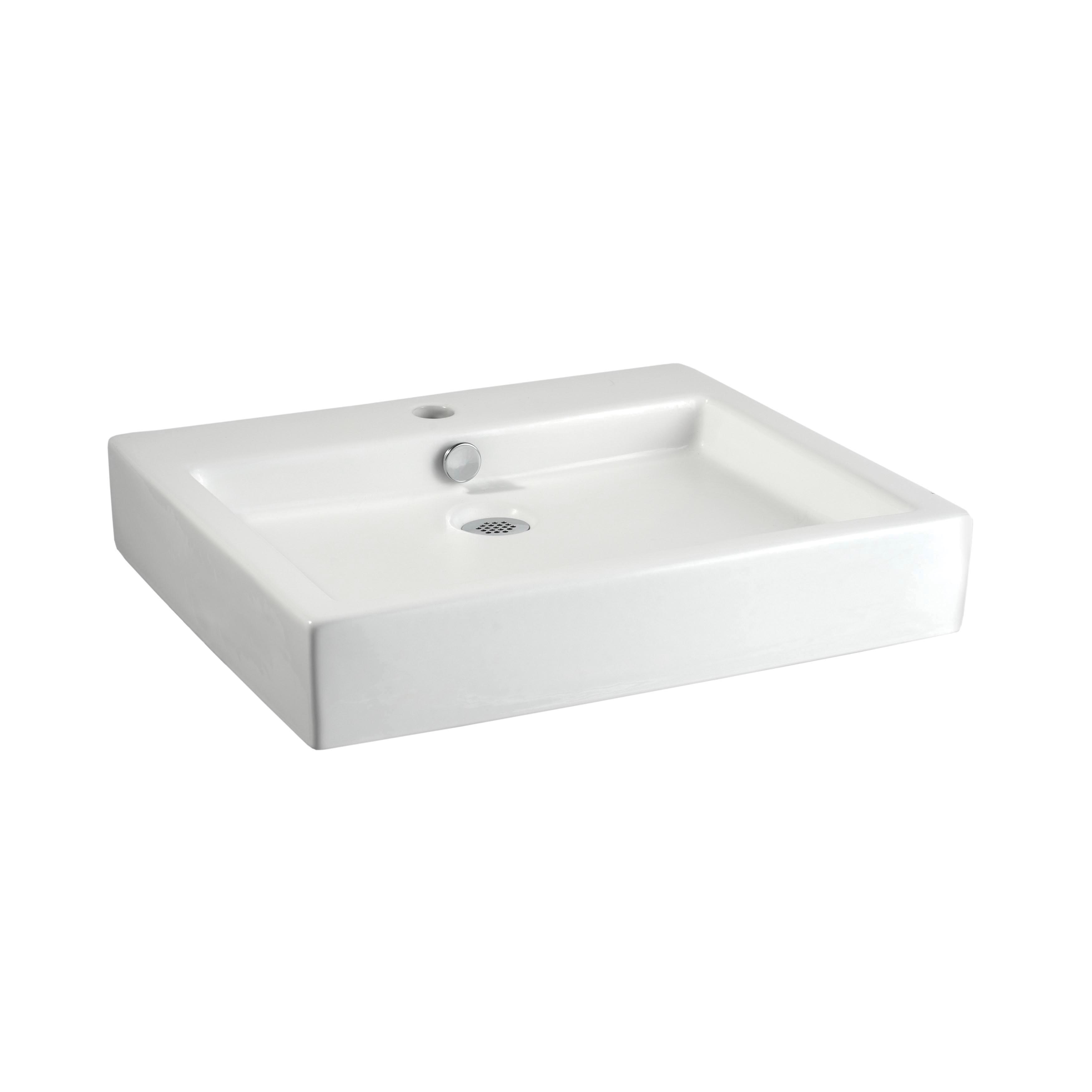 American Standard 0621.001.020 Studio™ Suite Lavatory Sink With Rear Overflow, Rectangular, 22 in W x 4-1/2 in D x 18-1/2 in H, Above Counter Mount, Vitreous China, White, Import