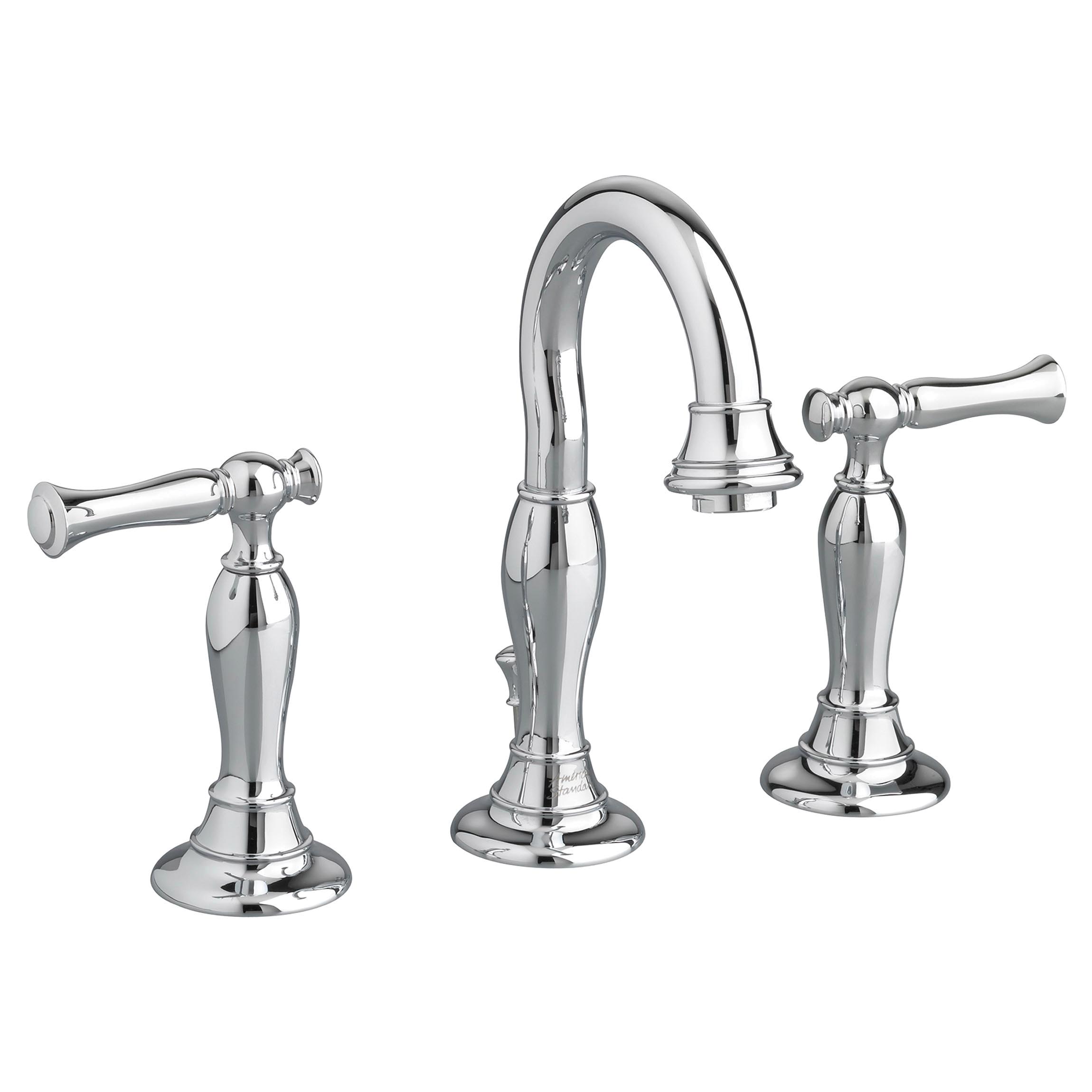 American Standard 7440.801.002 Widespread Lavatory Faucet, Quentin™, 1.2 gpm Flow Rate, 5-3/8 in H Spout, Polished Chrome, 2 Handles, Speed Connect® Pop-Up Drain, Import