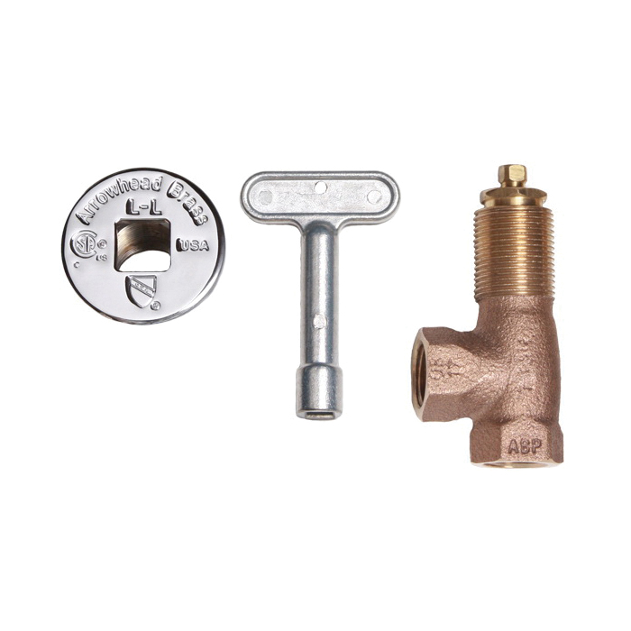 Arrowhead Brass 259 Heavy Duty Angle Log Lighter Valve With Chrome Flange and Key, 1/2 in, FNPT, Red Brass Body, Domestic