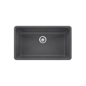 Blanco 441478 Super Single Bowl Composite Sink, PRECIS™ SILGRANIT® II, Rectangular, 30 in L x 17 in W x 9-1/2 in D Bowl, 32 in L x 19 in W, Under Mount, Granite, Cinder